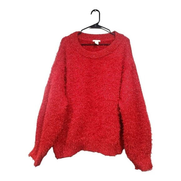 H & M Women's Oversized Red Valentine's Day Sparkle Sweater Long-Sleeved… - Picture 1 of 9